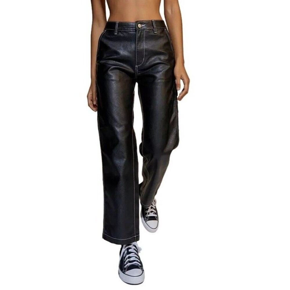 BDG High Rise Carpenter Pants Womens 25 Black Faux Leather Straight Leg‎ Urban